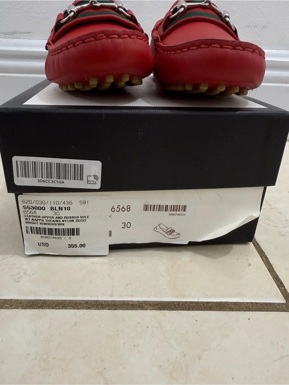 Gucci Kids Red Leather Driving Loafers with Silver Horsebit Size 30/12.5 NWT NIB